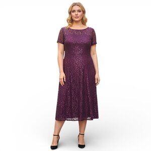 SL Fashions Tea Length Sequin Lace Party Dress with Cap Sleeves, NWT! Size 18